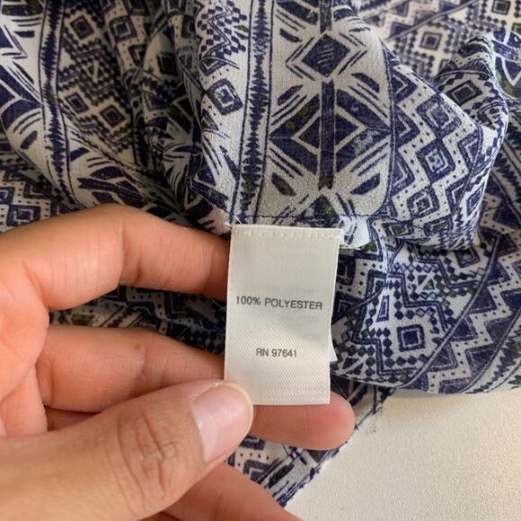 J Jill Blouse Women S Small Multi Split Neck Geometric Short Sleeve Sheer Tunic - Picture 9 of 12